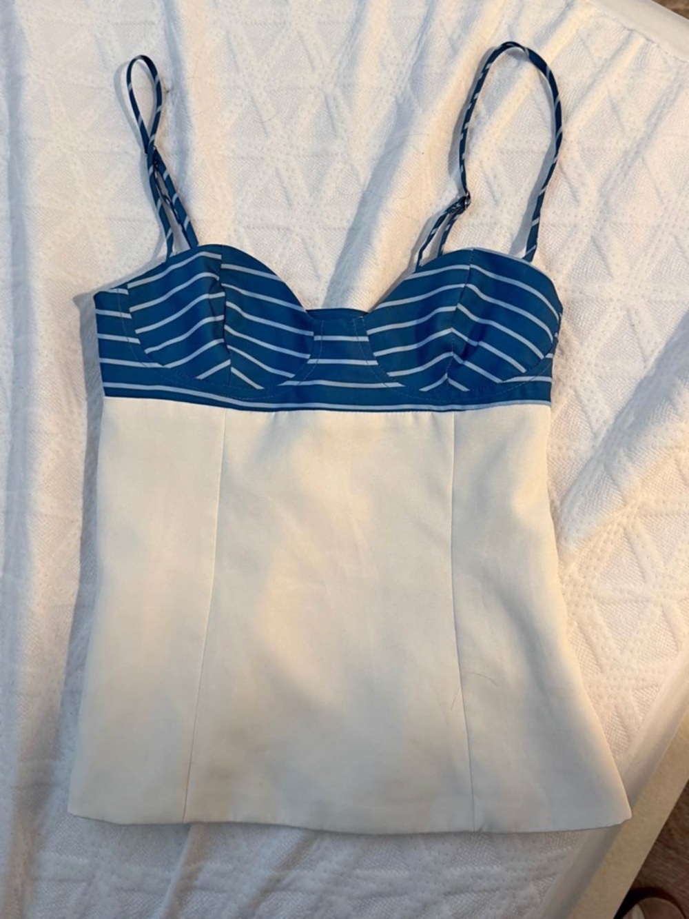 Blue Striped Bustier Top with Cream Body